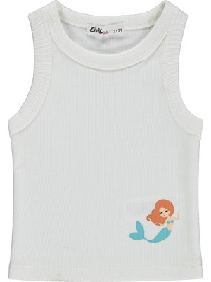 Civil Girls Denizkızı Baskılı Crop Atlet 2-5 Yaş Tişört - Kırık Beyaz