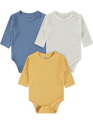 Mini Damla Minidamla Uzun Kol Basic 3'lü Set 1-18 Ay Çıtçıtlı Badi - Mavi