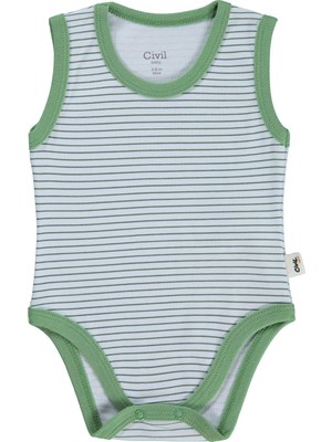 Civil Baby Çizgili 3-36 Ay Çıtçıtlı Badi - Haki