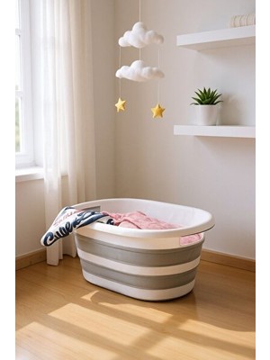 Elarque Çamaşır Sepeti Silikon Akordiyon Katlanabilir , Hafif ve Taşınabilir
