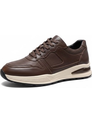 Zueofficial Hakiki Deri Erkek Spor Ayakkabı Kahverengi  Günlük  Sneaker Rahat Bağcıklı Casual