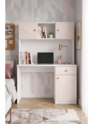 By Cino Leyla Dolaplı Mdf Membran Kapaklı Modern Tasarım Bej Çalışma Masası