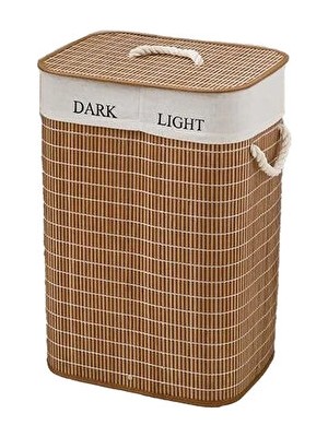 Elarque Çamaşır Sepeti Siyah Kapaklı 72L Bambu - Iki Bölmeli ve Taşınabilir