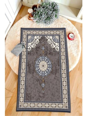 Dekomod Dekoratif Dijital Baskılı Siyah Kaymaz Taban Seccade Namazlık 75X120