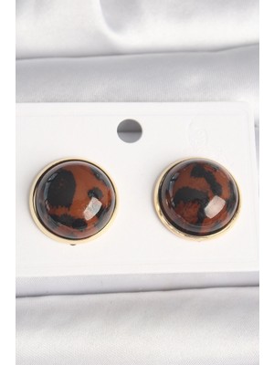 Ematcrt Mey Ithalat® Pirinç Gold Renk 3D Daire Leopar Model Kadın Küpe