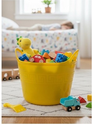 Elarque Çamaşır Sepeti Sarı Esnek Plastik Kova, 20 Litre Kapasiteli Çok Amaçlı Temizlik ve Çamaşır