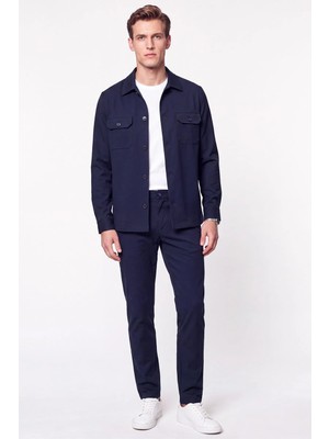Efor Erkek Comfort Fit Beli Lastikli Esnek Keten Lacivert Pantolon P 1221