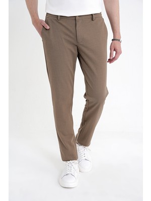 Efor Erkek Comfort Fit Beli Lastikli Esnek Keten Tütün Pantolon P 1221