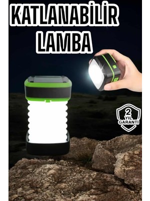 Kaia Life Katlanabilir Kamp Lambası Solar Fener Görünümlü 3 Kademeli Şarjlı