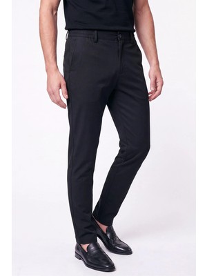 Efor Erkek Comfort Fit Beli Lastikli Esnek Keten Siyah Pantolon P 1221