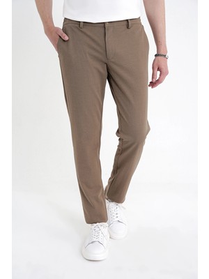 Efor Erkek Comfort Fit Beli Lastikli Esnek Keten Tütün Pantolon P 1221