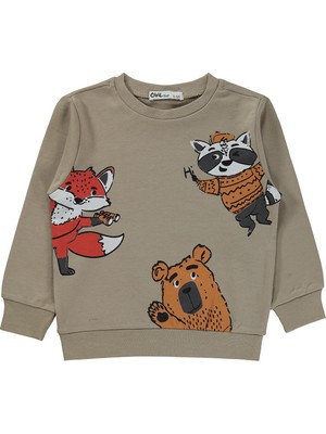 Civil Boys Tili Rakun Ayı Baskılı 2-5 Yaş Sweatshirt  - Bej