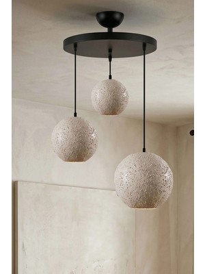 Handmade Wabi Sabi 3'lü Karbon Beton Avize - Orien