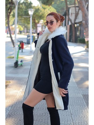 Barbora Kışlık Günlük Peluş Yaka Kaşe Kadın Kaban