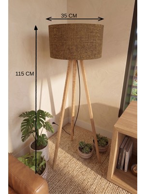 İlk El Grup 3 Ayaklı Tripod Lambader Tütün Kahve Kumaş Başlık Iegtgrs-34