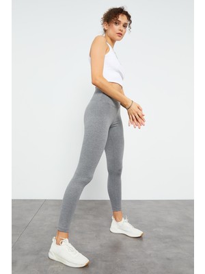 Tommy Life Gri Melanj Yüksek Bel Toparlayıcı Slim Fit Dar Paça Kadın Tayt - 94011