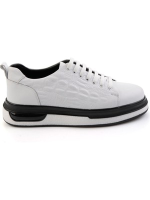 Bambi Beyaz Baskılı Hakiki Deri Erkek Sneaker E01811038003