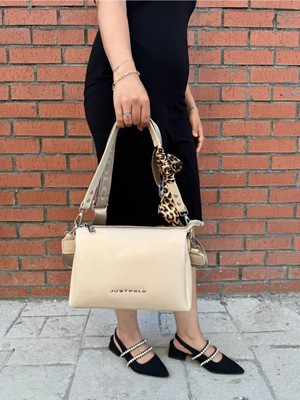 Just Polo Kadın Premium Şal Detaylı Yumuşak Deri Ayarlanabilir Askılı Çapraz El ve Omuz Çantası Ebat : 28 x 18 cm