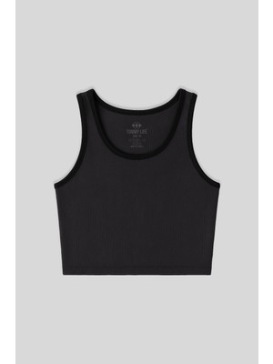 Antrasit Basic Sıfır Kol Dar Kalıp U Yaka Kadın Crop Top Atlet - 97162