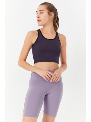 Tommy Life Mor Basic Sıfır Kol Dar Kalıp U Yaka Kadın Crop Top Atlet - 97162
