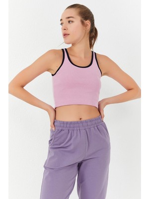 Tommy Life Pembe Basic Sıfır Kol Dar Kalıp U Yaka Kadın Crop Top Atlet - 97162