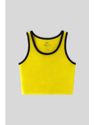 Tommy Life Sarı Basic Sıfır Kol Dar Kalıp U Yaka Kadın Crop Top Atlet - 97162