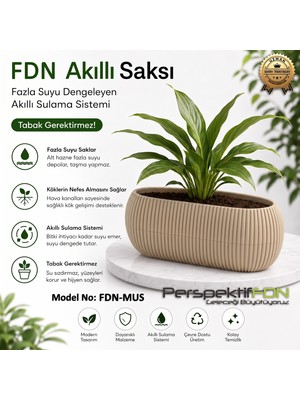 PerspektifFDN Fdn Akıllı Saksı Sistemli Çiçek Saksısı - Kırılmaya ve Uv Işınlarına Dayanıklı Premium Akıllı Saksı (Bitki Dostu Hava Kanallı) Model No: Fdn-Mus Küçük Boy Bej Renk