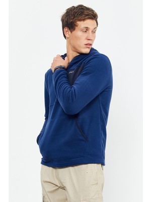 Tommy Life İndigo Nakışlı Yarım Fermuar Kapüşonlu Standart Kalıp Erkek Polar Sweatshirt - 87996