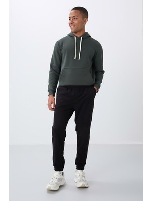 Tommy Life Siyah Gizli Fermuarlı Rahat Form Jogger Polar Erkek Eşofman Alt - 84866