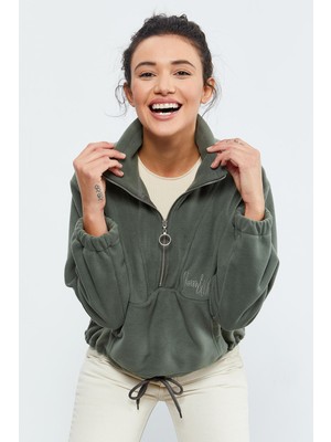 Tommy Life Çağla Yarım Fermuar Etek Ucu Büzgülü Kadın Polar Oversize Sweatshirt - 97171