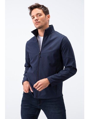 Lacivert Fermuarlı Dik Yaka Su ve Rüzgar Geçirmez Softshell Erkek Mont - 88050