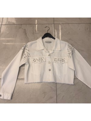 Aida Fashion Taşlı Denim Crop Ceket