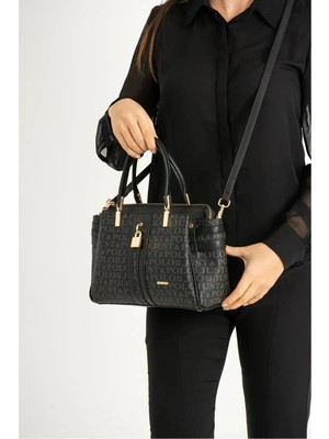 Just Polo Günlük Kombinlere Uygun Kadın Baskılı Kilit Detaylı El ve Omuz Çantası