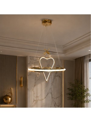 TT902-40-FSR Tt Aydınlatma Halka ve Kalpli Model Fransız Sarı Kaplama LED Avize