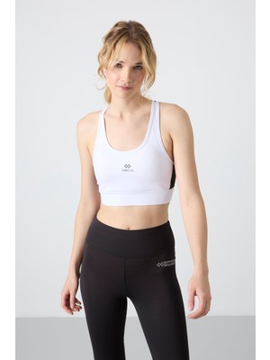 Beyaz Çapraz Sırt Detaylı Slim Fit U Yaka Pedli Kadın Spor Büstiyer - 97121
