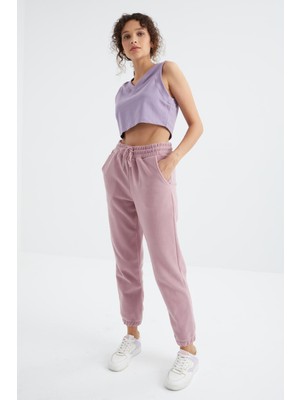Tommy Life Gül Kurusu Yüksek Bel Basic Bağcıklı Jogger Polar Kadın Eşofman Alt - 94622