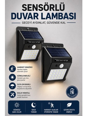 Epilons Solar Sensörlü Duvar Lambası Bahçe Lamba 20 LED Işık