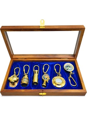 Uzman Toptan Ahşap Kutulu Denizci Temalı Pirinç Anahtarlık Seti KEY-0285