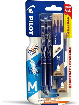 Pilot Frixion 0.7mm Silinebilir Tükenmez Kalem Mavi Seti 2 Kalem + 6 Yedek Uç 3+1 Set