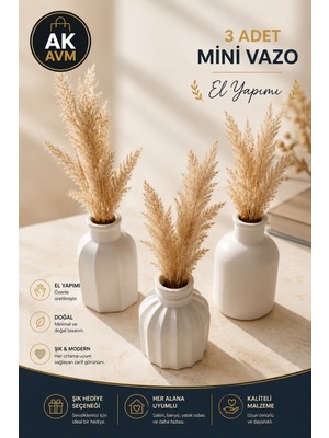 3 Parça Minimal El Yapımı Dekoratif Vazo, Biblo Obje Dekor Set