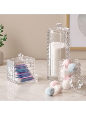 Akıllı Bayi 3'lü Mika Kristal Plastik Organizer Seti - Kulak Pamukluk, Makyaj Pamuğu, Mendillik