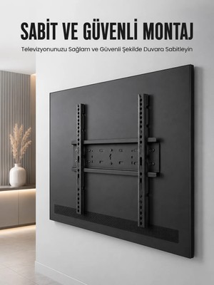 Elektronikçim Profesyonel Sabit Tv Askı Aparatı  Ultra Dayanıklı Çelik Duvar Montaj Braketi 50-95 Inç