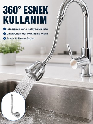 OtoTech Krom Musluk Uzatma Aparatı  360° Dönebilen Su Tasarruflu Lavabo Fıskiyesi