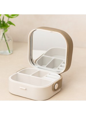 Akıllı Bayi Aynalı Makyaj ve Takı Organizer Çanta 9X9X3.7 cm - 4 Bölmeli