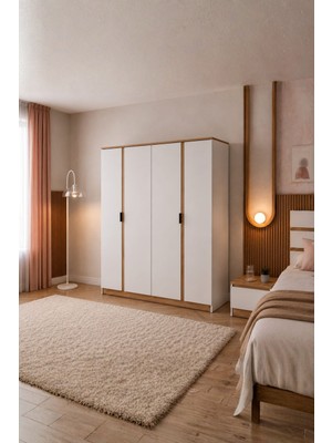 Rudu Asel 4 Kapaklı 120X182X44 cm Giyisi, Eşya Dolap/gardırop Beyaz
