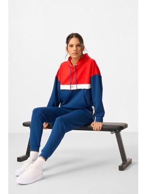 Tommy Life Parlament Kapüşonlu Pamuklu Renk Bloklu Kadın Eşofman Takım - 95327