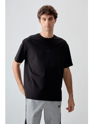 Air Jones Siyah Pamuklu Kalın Yumuşak Dokulu Oversize Fit Baskılı Erkek T-Shirt - 88373