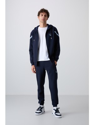 Tommy Life İndigo Pamuklu Kalın Yumuşak Dokulu Comfort Fit Baskılı Erkek Eşofman Takım - 85236