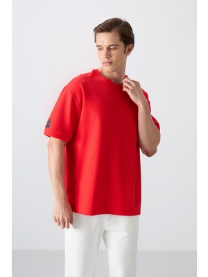 Tommy Life Fiesta Pamuklu Kalın Yüzeyi Dokulu Oversize Fit Basic Erkek T-Shirt - 88339
