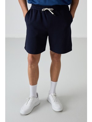 Air Jones Lacivert Pamuklu Kalın Yumuşak Dokulu Comfort Fit Basic Erkek Şort - 81274